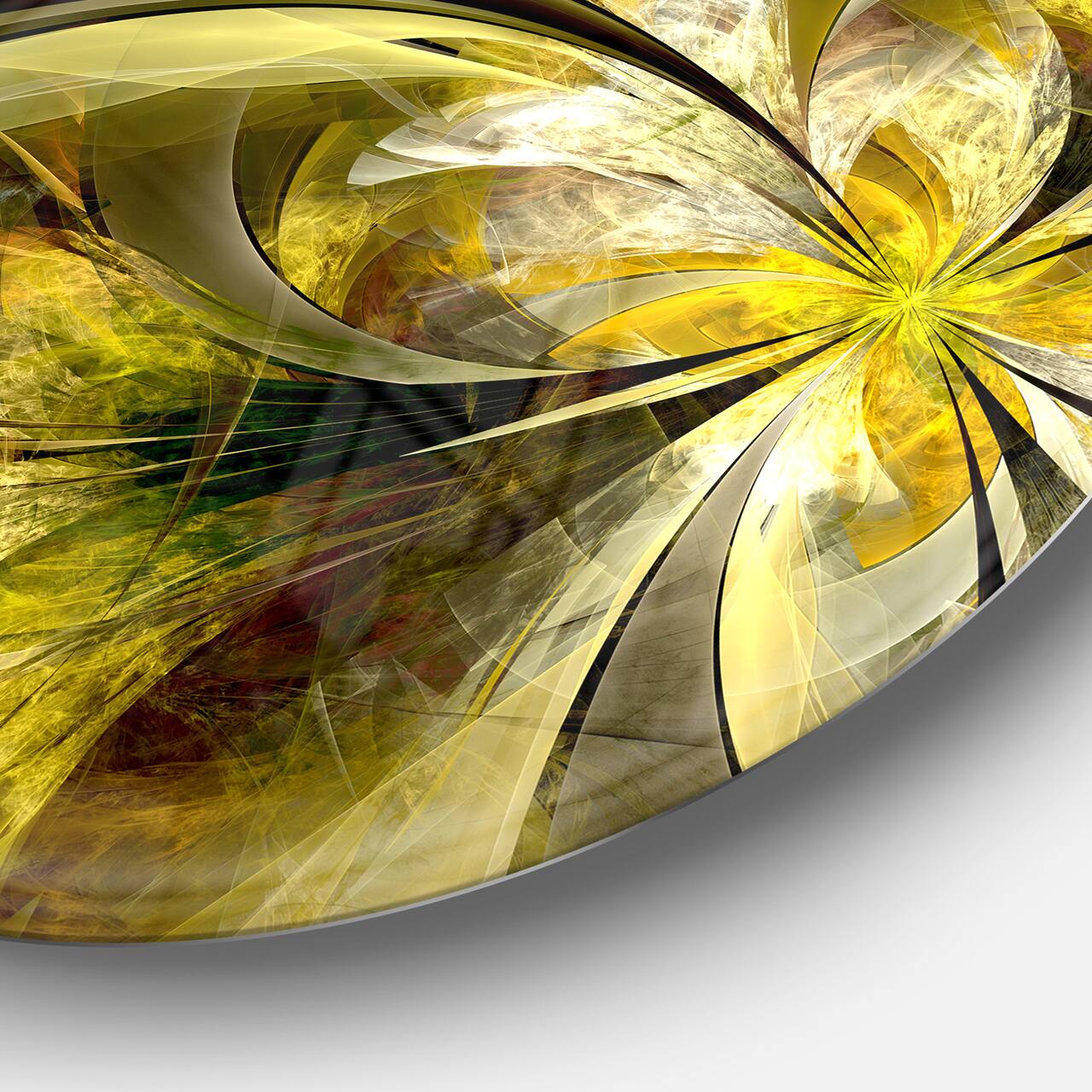 Designart - Bright Golden Fractal Flower Design' Floral Metal Circle Wall Art